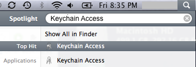 Typing Keychain Access into Spotlight
